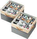 Shoe Organizer for Closet, 2 Pack Foldable Shoe Storage Organizer Box Bin with Adjustable Dividers and Clear Cover, Fits up to 16-32 Pairs（Grey&Beige）
