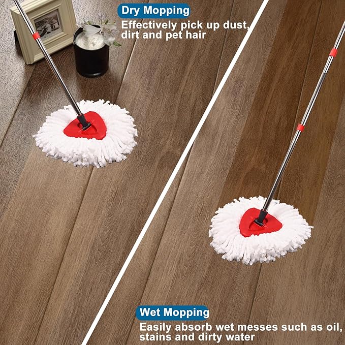 4 Pack Mop Heads Replacements, Compatible with O Cedar Easywring 1-Tank System Easy Wrin Spin Mops, Triangle Swivel Microfiber Mops, Washable & Easy to Replace
