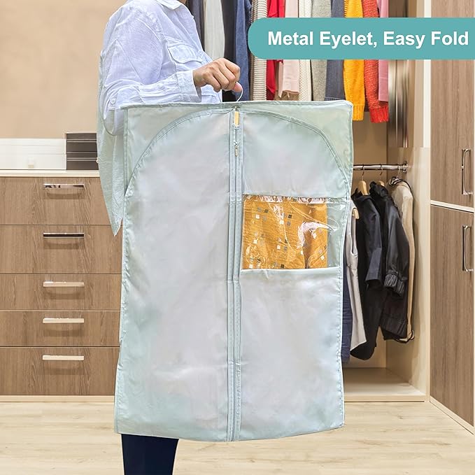 MsKitchen Dress Bags for Gowns Long, 65" Long Dress Bags for Hanging Clothes Clear Windows Foldable Long Garment Bag for Storage and Travel-24"x 65"/2 Pack
