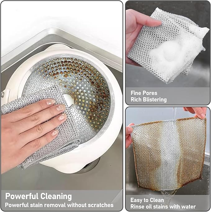 XANGNIER 10 Pcs Multipurpose Wire Dishwashing Rags for Wet and Dry,2024 New Multifunctional Non-Scratch Wire Dishcloth,Wire Cleaning Cloth,Non Scratching Metal Wire Rag for Kitchen,Counter,Dishes,Sink