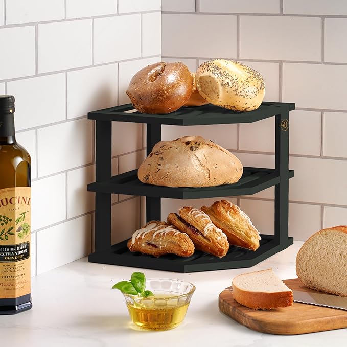 Bambüsi Plate Organizer for Cabinet - Corner Cabinet Organizer and Kitchen Cabinet Organizer Shelf, Kitchen Countertop Organizer for Plates, Dishes and Bowls, Space Saving Corner Rack, Black