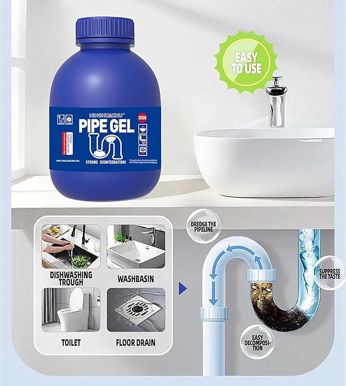Professional Grade Drain Cleaner, Heavy Duty Pipe Unblocker for Kitchen Sink, Shower, Bathtub, Chemical Drain Opener
