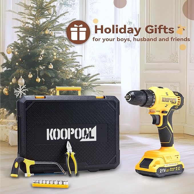 Tool Kit Box Drill Set with 21V Cordless Drill, Tool Box with Drill, Hand Drill Set for Men, Power Tool Combo for Home Repair, DIY, Handyman