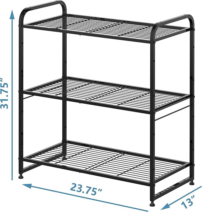 Simple Trending 3-Tier Stackable Wire Shelving Unit Storage Rack, Expandable & Adjustable Kitchen Storage Cabinet Shelf Organizer, Black