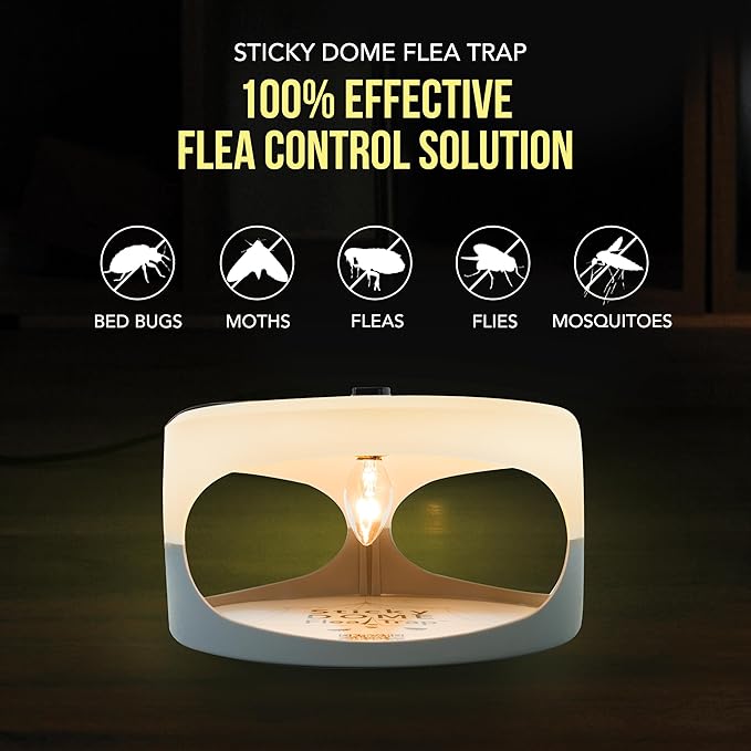 ASPECTEK Sticky Dome™ Flea Trap, Odorless Glue Trap with 2 Sticky Discs, Effective Bed Bug Killer and Flea and Tick Treatment, Indoor Insect Trap for Bugs, 1 Pack in White and Light Gray