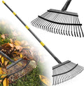 Garden Rake for Leaves: 18” Wide Metal Leaf Rake, 65” Long Adjustable Handle, Heavy Duty 25 Teeth, Fast Kids Women Large Lawn Yard Garden Leaf Cleanup Gardening Rakes: Grass,Debris,Pine Needles Pick