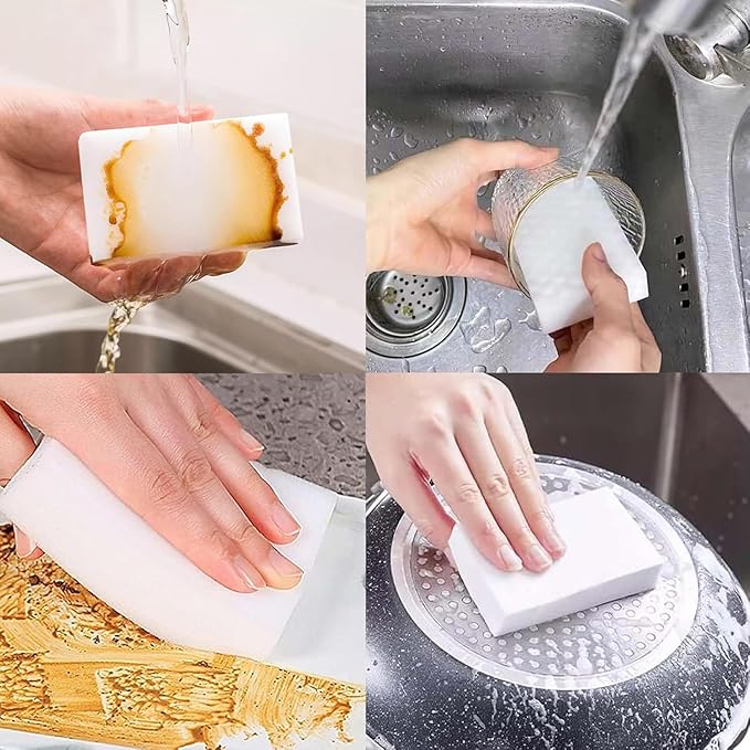 10 Pcs Magic Sponge Eraser Sponges for Cleaning, 2X Density White Magic Sponges Cleaning Erasers for Household Kitchen Sink Bathroom Bathtub Furniture Wall Cleaner Scrubber (3.93x2.36x0.79 in)