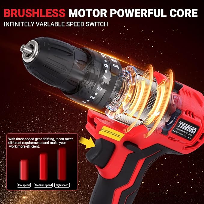 TEENO 20V MAX Power Tool Combo Kit, 10 Tool Cordless Power Tool Set with 2 Batteries, Charger, and Tool Box Included, Brushless Combo Kit for DIY, Home Improvement, and Yard Work