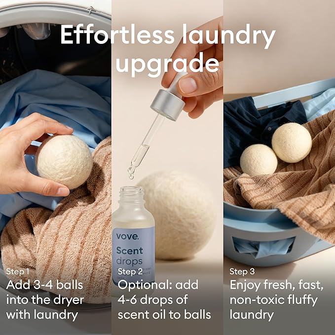 Vove Natural Hemp Dryer Balls - 4 Pack, 5X More Absorbent Than Wool - Cuts Drying Time up to 35%, Natural Fabric Softener, Reduces Wrinkles and Static, Reusable, Hypoallergenic, Eco Friendly