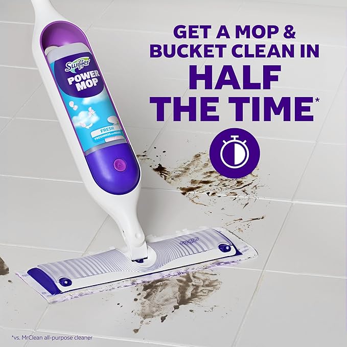 Swiffer PowerMop Multi-Surface Mop Kit for Floor Cleaning, Fresh Scent, Mopping Kit Includes PowerMop, 2 Mopping Pad Refills, 1 Floor Cleaning Solution with Fresh Scent and 2 Batteries