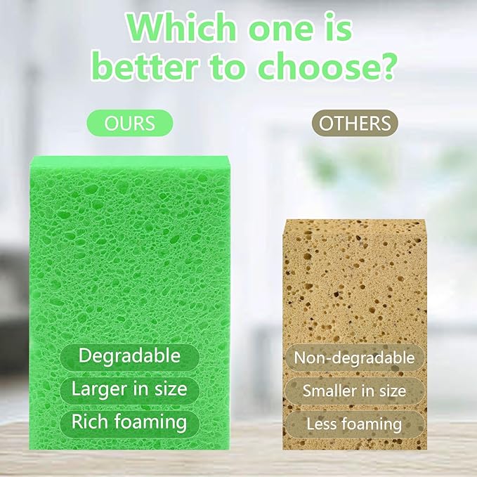 Cellulose Sponges, Large Size 4" x 6" x 1" - Heavy Duty Scrub Kitchen Sponge, Clean Tough Messes Without Scratching Kitchen Cleaning Pads, Pop Up Eco DIY (6 Pack), Green