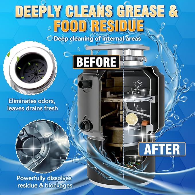 Garbage Disposal Cleaner and Deodorizer Tablets, 25 Pack Sink Cleaner Tablet, Powerful Foam Drain Cleaner, Effectively Removes Residue, Grime and Odors for Kitchen, Bathroom, Toilet, 1 Year Supply