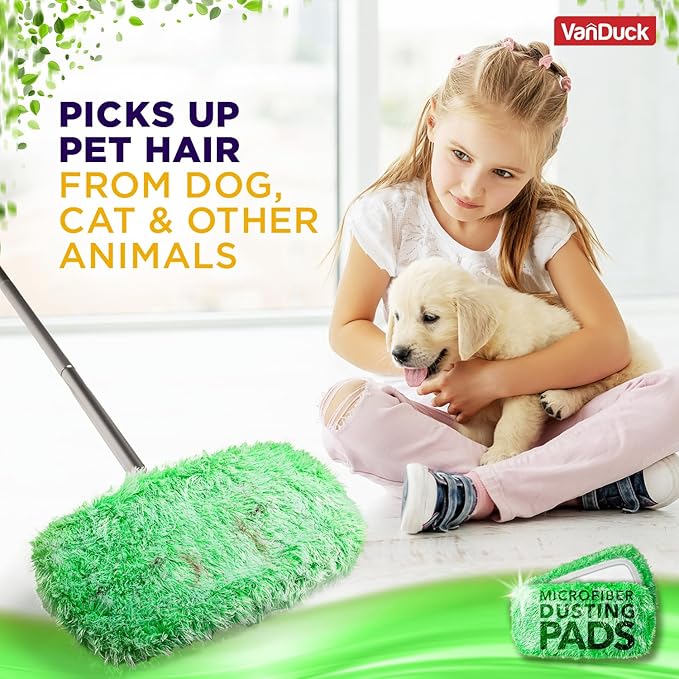 VanDuck Floor Duster Refill Compatible with Swiffer Sweeper (2 Pack) - Microfiber Pet Heavy Duty Dry Cloth Refills - Reusable Mop Pad