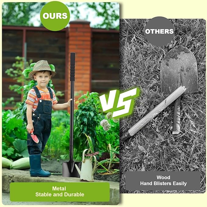 Small Shovel 43.3Inch Durable Metal Shovel for Digging Small Spade Shovel Garden Shovel for Gardening Digging Camping Farming and Outdoors, Black