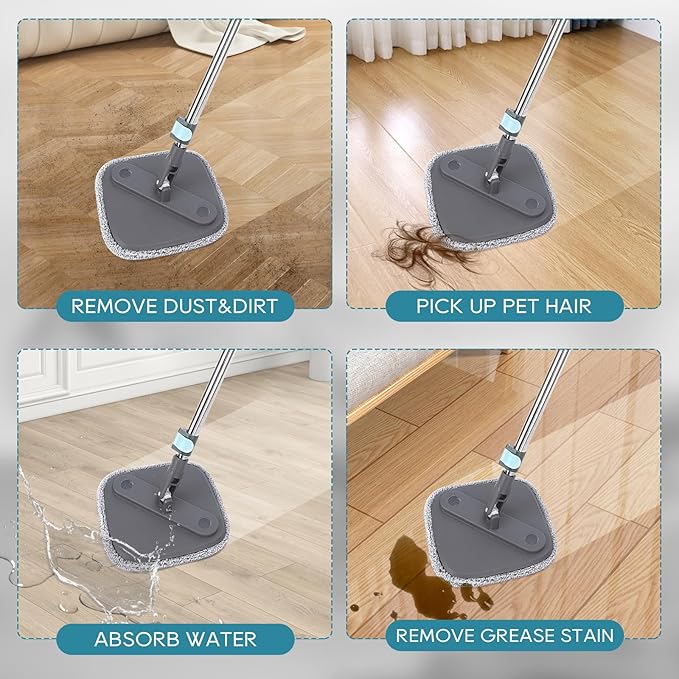 Square Microfiber Mop Pads Compatible with True & Tidy True Spin Mop - Mop Replacement Pads for Square Spin Mop and Bucket - Washable Pads fit for All 9 Inch Square Spin Mop (6 Pack)