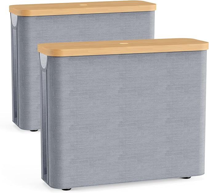 Toilet Paper Storage Basket with Bamboo Lid, Toilet Paper Holder with Storage, Free Standing Bathroom Storage Organizers with Non-Slip Bottom, Grey 2 Pack