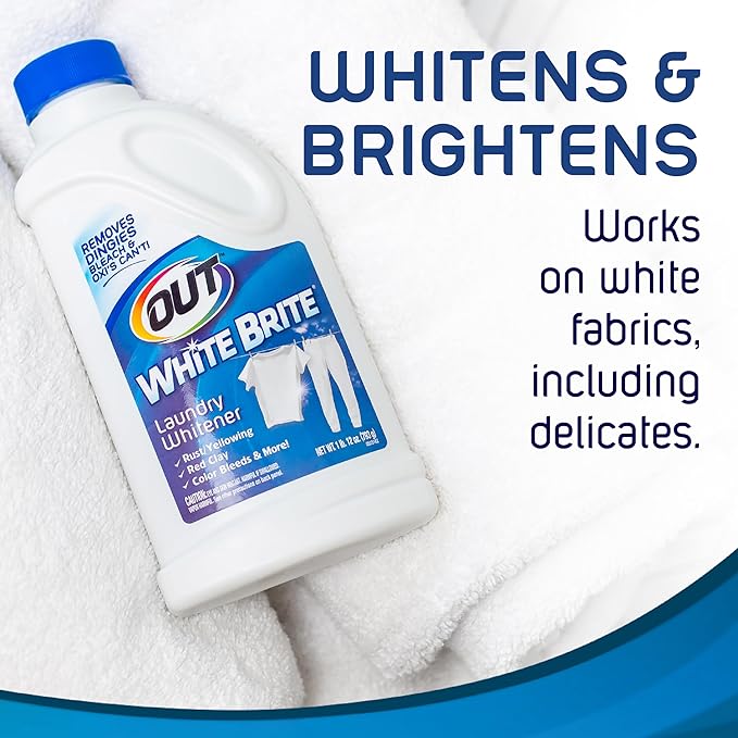 OUT White Brite Laundry Whitener Powder, Stain Remover Detergent Booster for Clothes, Removes Red Clay and Rust Stains on White Clothing and Uniforms, 1 Pound 12 Ounce, Pack of 6