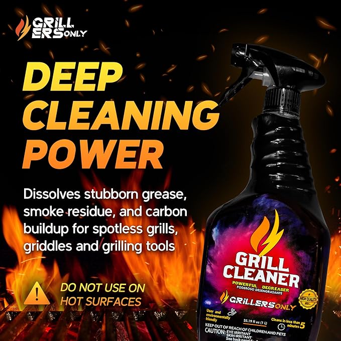 Grill Cleaner Spray & Degreaser | Heavy-Duty Grill Spray for BBQ, Griddles & Cast Iron Cleaner - Professional Outdoor Kitchen Formula - 35.2 fl oz.