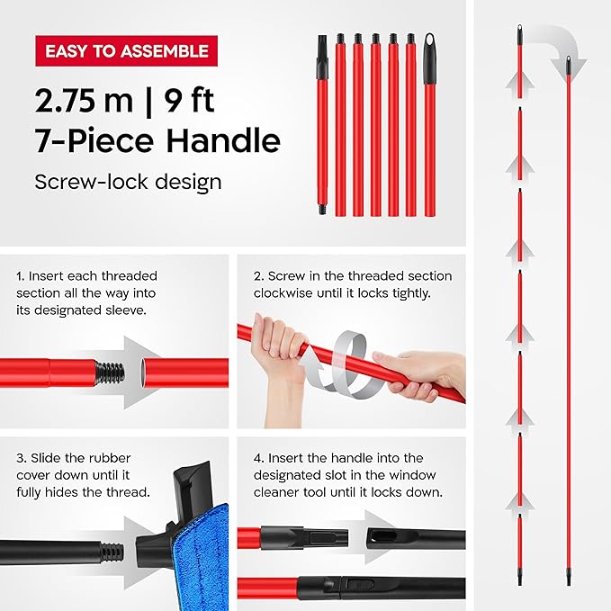 Tyroler Professional Window Squeegee for Home, 12"-110" Long Squeegee for Window Cleaning, 2-in-1 Window Cleaning Squeegee Kit, Indoor & Outdoor Window Cleaner Tool for High Windows & Glass