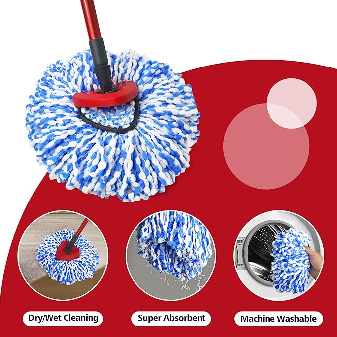 NEWE Mop Heads Replacements 2 Pack with Triangle Base for O-Cedar RinseClean 2 Tank System, Microfiber Spin Mops Replace Refills for Deep Cleaning All Floors