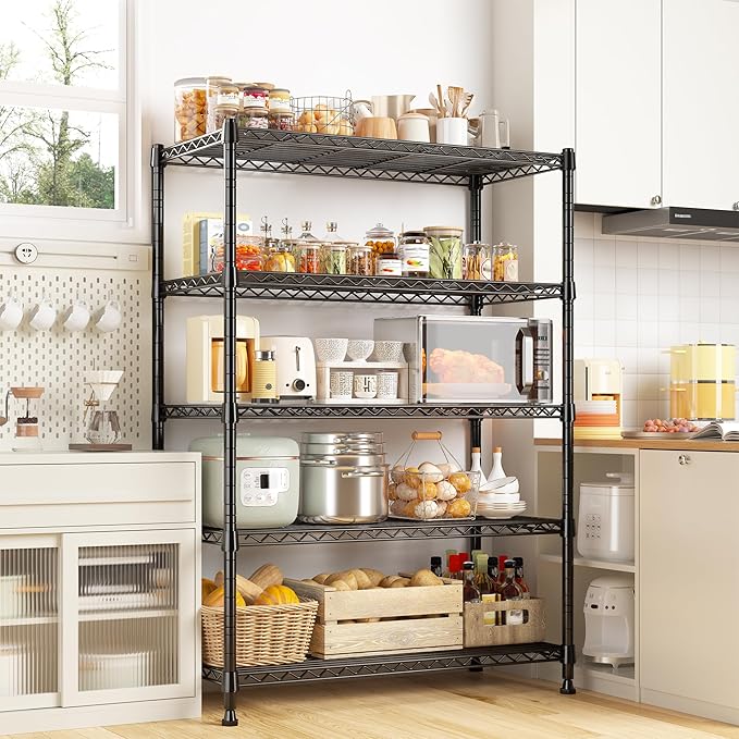 REIBII 5-Tier Wire Shelving Storage Shelves Metal Shelves,1020 LBS Adjustable Heavy Duty Metal Shelving Units and Storage for Garage Pantry Kitchen Bathroom 29" W X 14" D X 63" H