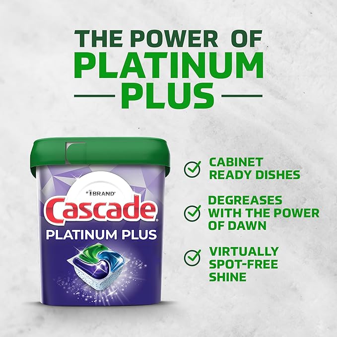 Cascade Platinum Plus Dishwasher Pods, Dishwasher Detergent, Dishwasher Soap, Dish Tabs, Dishwashing Tablets, Dish Detergent, Lemon, Actionpacs, 62 Count