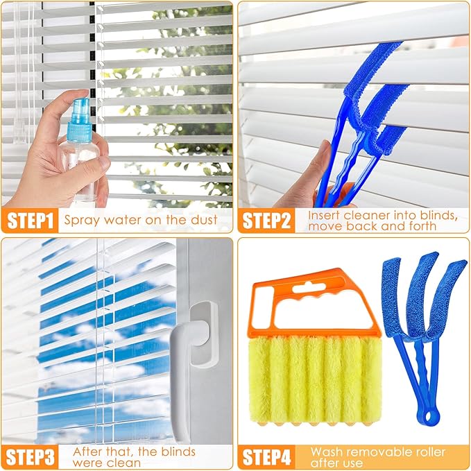 4 Pcs Window Venetian Blind Cleaner Duster Tool 7 Finger Blind Rush and Shutter Cleaner Brush Hand-held Window Shutter Air Conditioner Duster for Dirt(Orange, Blue, Red)
