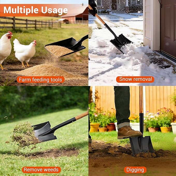 41" Square Shovel, Hardwood Handle, D-Grip, Garden Spading Tool,Flat Shovel for Construction, Landscaping, Gardening
