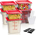 2QT4QT NSF Food Storage Containers: 6PCS [Food Grade][Hot&Cold Resistant] Commercial Clear Food Storage Containers with Lids for Restaurant Kitchen Proof Dough, Measuring Spoons Included(Red N)