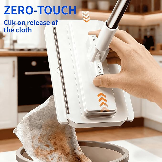 Snap Grip Mini Mop, Zero-Touch Gap Dust Cleaner with 39in Lazy Mop Stick & Locking Head, Disposable Dust Mop for House Wall Bathroom Toilet Corners Multi Surface Cleaning with 5 Cloths