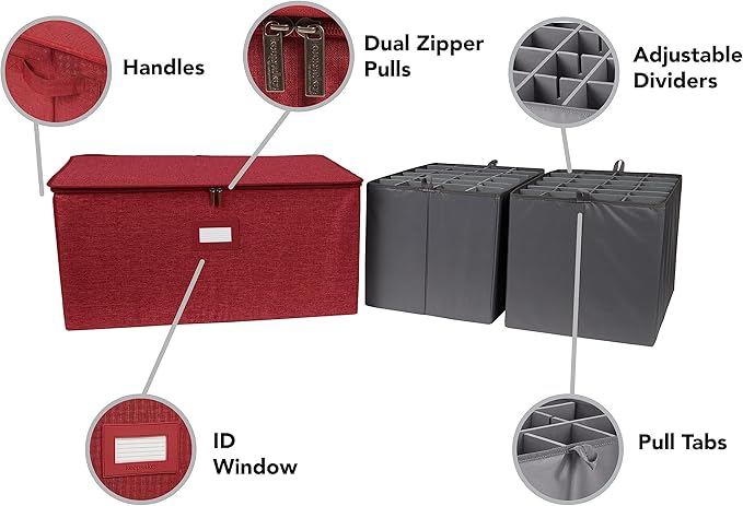 Covermates Keepsakes - Adjustable Zip-Top Storage Box - Configurable FlexGrid Compartments - Heavy Duty Polyester- Reinforced Handles - Stackable Design - Indoor Storage, Red Heather