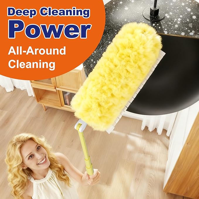 JOYMOOP Scented Telescopic Duster kit, 3FT Extendable Handle (Yellow) + 4 Yellow Refills for Swiffer Feather Duster,Easy Cleaning for Ceilings, Ceiling Fans, Blinds, Vents & Shelves
