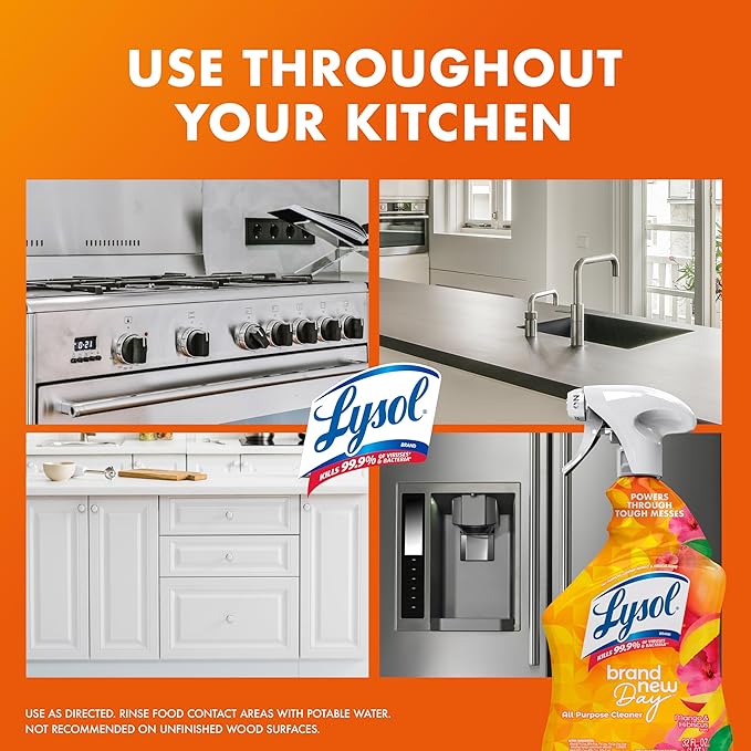 Lysol All Purpose Cleaner Spray, Multi-Purpose Disinfecting Spray, Kitchen & Bathroom Cleaner, Mango & Hibiscus Scent, 32 Fl Oz