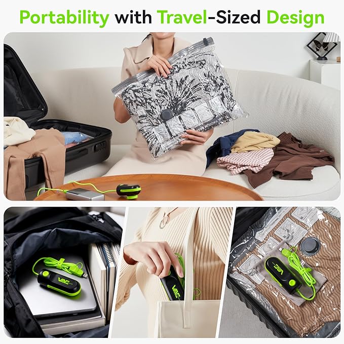 12 Pack Vacuum Bags for Travel with USB & TYPE C Pump,Compression Packing Cubes for Luggage,Carry-on Space Saver Vacuum Seal Bags&Vacuum Storage Bags for Vacation(Green)