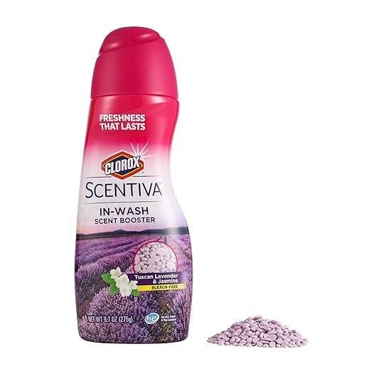 Clorox Scentiva Scent Booster Beads Laundry Freshener, Tuscan Lavender & Jasmine - In-Wash Fragrance Booster for Clothes, Odor Eliminator, Long-Lasting Fresh Scent Beads - 9.7 Ounce