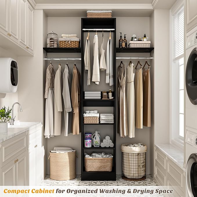 Besiost 48" Closet Organizer System, 4FT Closet System for Small Closets with 4 Hanging Rods & 3 Shelves, 80"H Small Closet Organizers and Storage for Bedrooms, Cloakrooms, Black