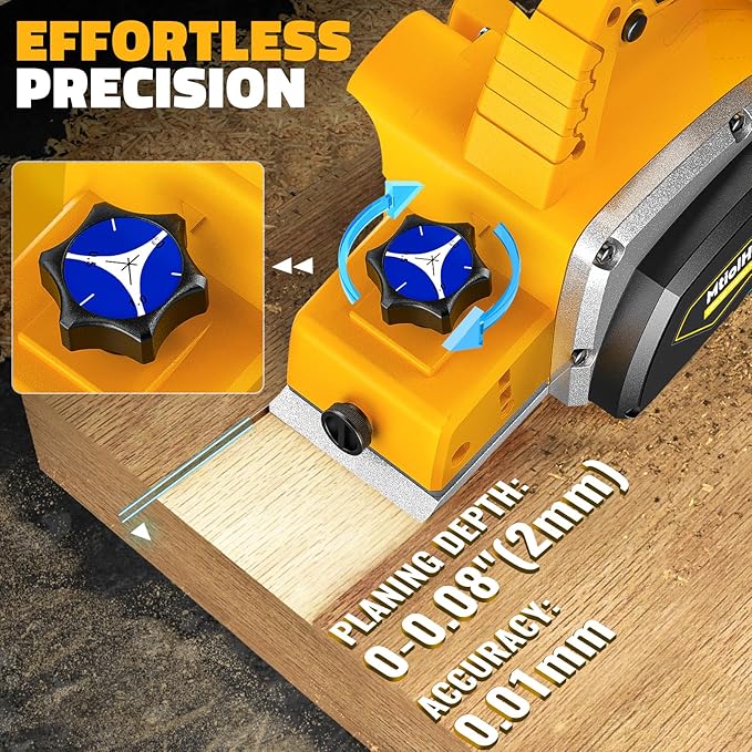Cordless Electric Hand Planer: 3-1/4-Inch Handheld Planer Compatible with Dewalt 20V Battery (No Battery) - 15000 RPM Power Wood Planer for Woodworking, Carpentry, and Home DIY
