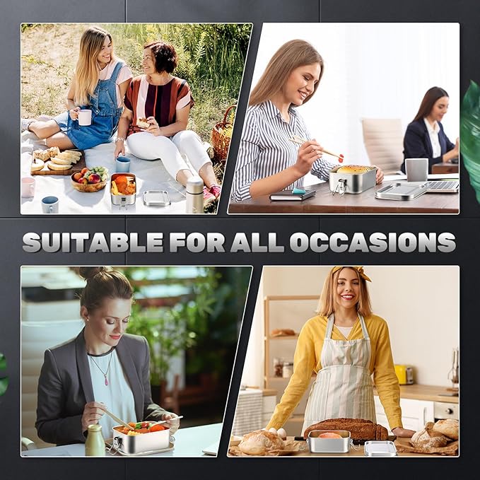 Umigy 4 Pcs Stainless Steel Food Containers 2400ml Metal Bento Lunch Box Stainless Steel Food Storage Containers, Lockable Clips to Leak Proof, Reusable Dishwasher Snack Boxes for Work