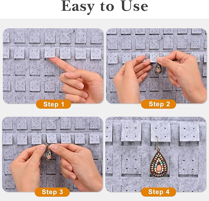 Lolalet Hanging Earring Holder Organizer with 20 Hooks for Women, Earring Organizer Wall Earrings Hanger Pierced Earring Storage, Felt Stud Earring Display, 608 Holes for Earrings- Grey, 1 Pack