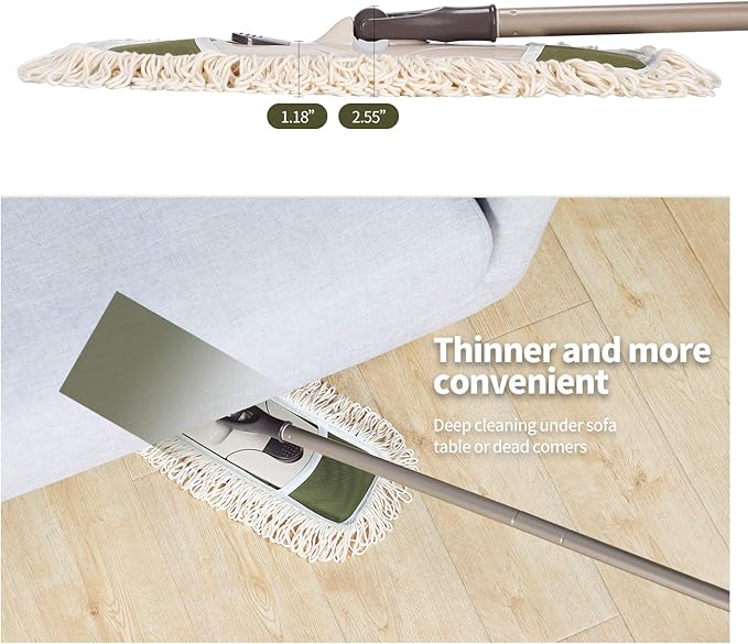 Eyliden Dust Mop with Reusable Washable Pads - One Touch Replacement, Height Adjustable Handle, Total 2 Mop Cloths, Wet Dry Mops for Floor Cleaning, Hardwood, Laminate, Tile Floor Push Dust Broom