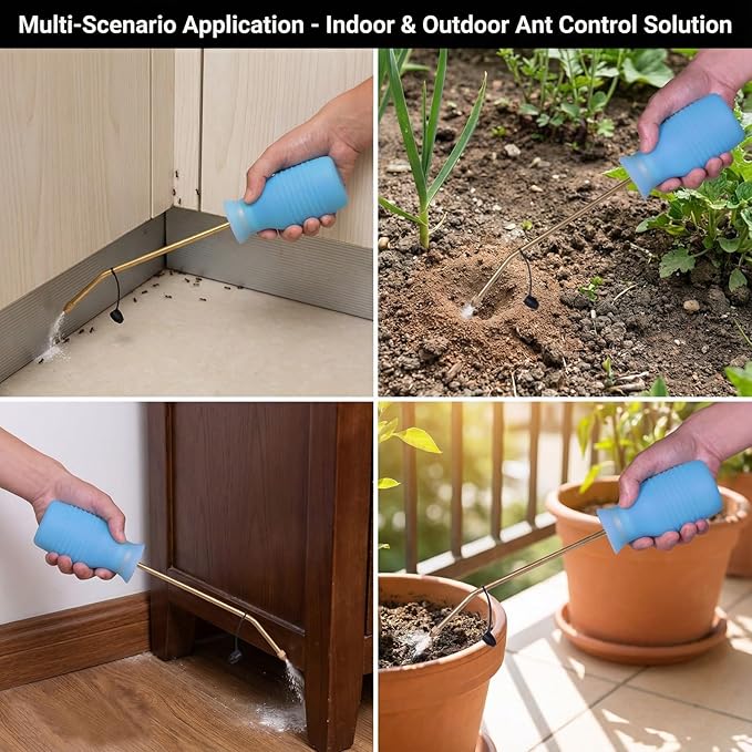 Diatomaceous Earth Duster, 230ml Large, Powder Duster Kit with Long Copper Tube & Folding Funnel, Indoor Outdoor Silicone Sprayer Heavy Duty Bulb Applicator for Home and Garden(Blue)