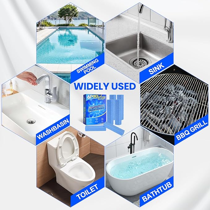 6 Pack Pumice Stone Toilet Bowl Cleaner, Pumice Stone for Cleaning, Powerfully Cleans Toilets, Bathtubs, Grills, Swimming Pools, Sinks (Blue)
