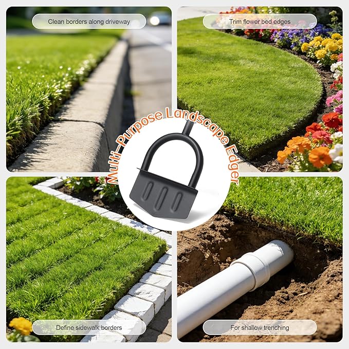 Edger Lawn Tool, 41-inch Long Handle Manual Lawn Edgers with T-Grip, Sharp V Shaped Half Moon Hand Lawn Edging Tool for Effortless Landscaping Sidewalk Yard Garden Flower Bed Border Cable Burying