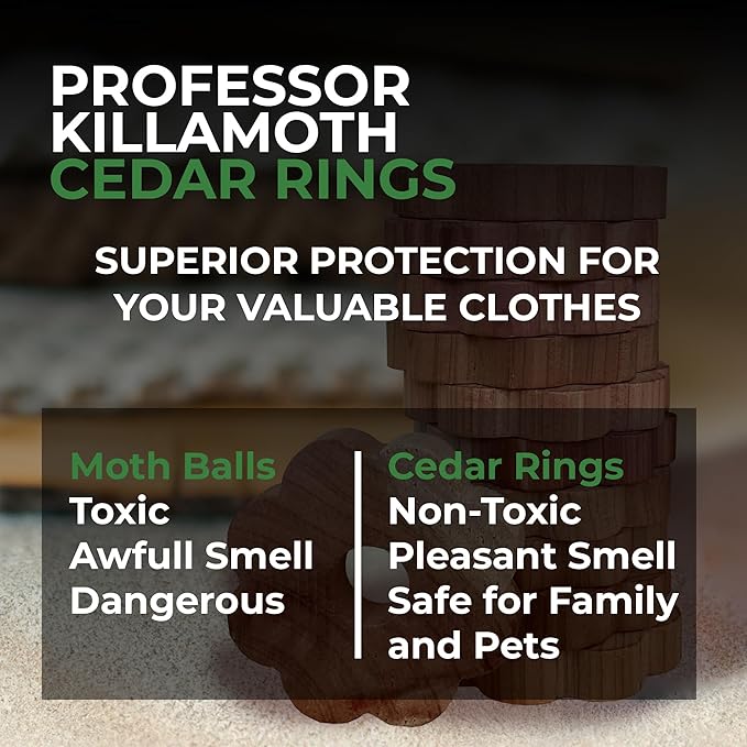 Professor Killamoth 30 Cedar Rings for Clothes Storage - Stop Clothes Damage - 30 Fresh Cedar Rings to Protect Your Clothes
