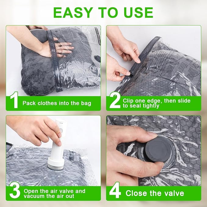Vacuum Seal Bags for Clothing with Wireless Electric Pump - Travel & Home Use, 15 Pack Ideal Space Saver Vacuum Storage Bags, Ultimate Travel Vacuum Bags for Luggage