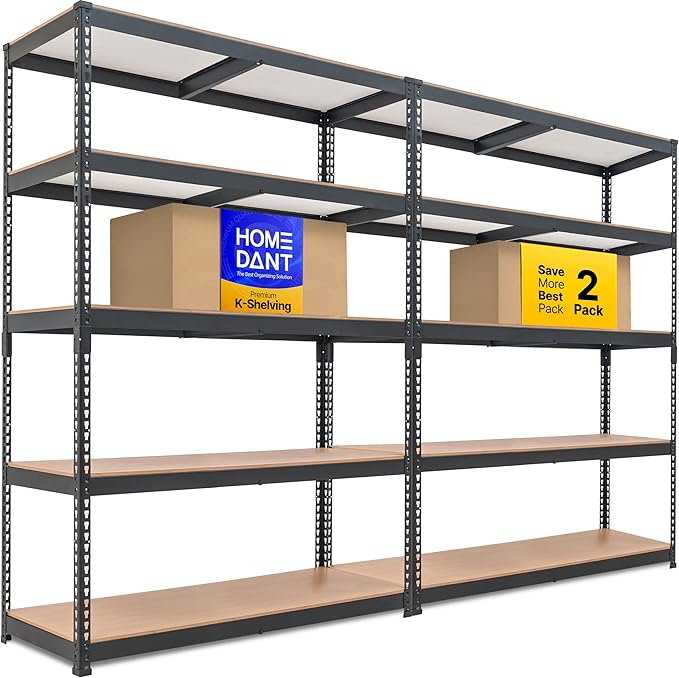 HOMEDANT 47.7" W 5 Tier Heavy Duty Garage Shelving Adjustable Metal Rack Storage Shelves Standing Shelf Unit Organizers Industrial Warehouse Basement Black 2Pack