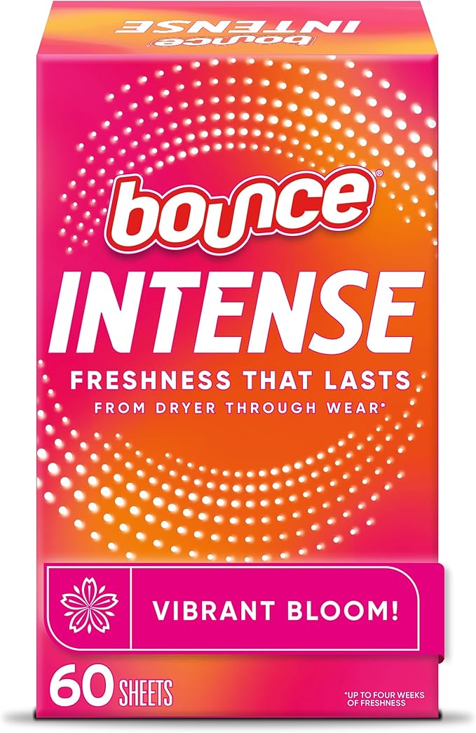 Bounce Intense Dryer Sheets, Vibrant Bloom, 60 Count, Scent Boosting Dryer Sheet