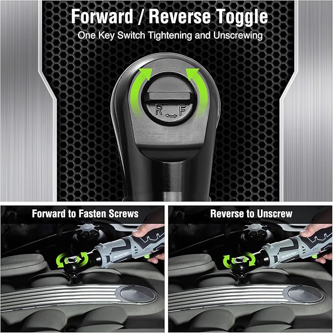 WORKPRO 12V Cordless Electric Ratchet Wrench, 3/8" 40 Ft-lbs Power Ratchet Wrench Kit with 9-Piece Socket Accessory Set, 2-Pack 2.0Ah Lithium-Ion Batteries
