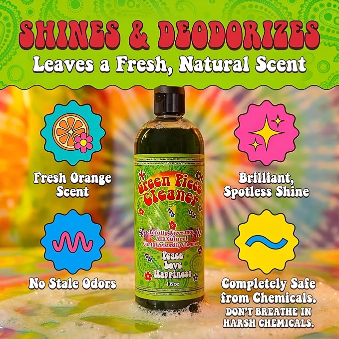 Green Piece® Glass Cleaner 1 Bottle (Made in USA)- All Natural Earth Friendly Multi-purpose Cleaner for Metal, Ceramic, Water Pipe 16 oz