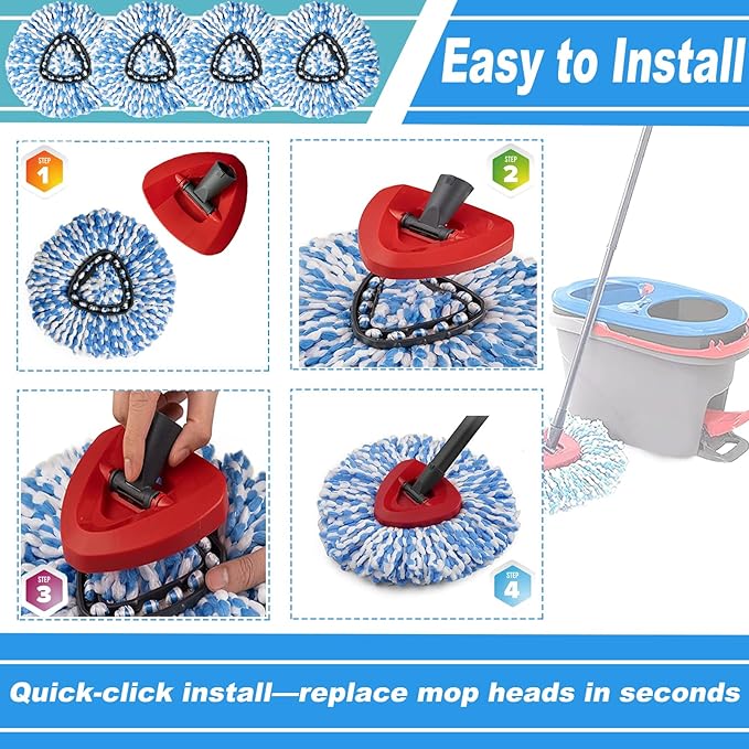 12 Pack Spin Mop Replacement Head,Fit for Rinse Clean 2-Tank System, Microfiber Mop Head Replacement Easy Wring Mop,Refill Mop Replace Head for Floor Cleaning
